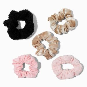 Claire's Girls Women Black Gold Pink Mixed Textured Hair Scrunchie Set of 5 NEW